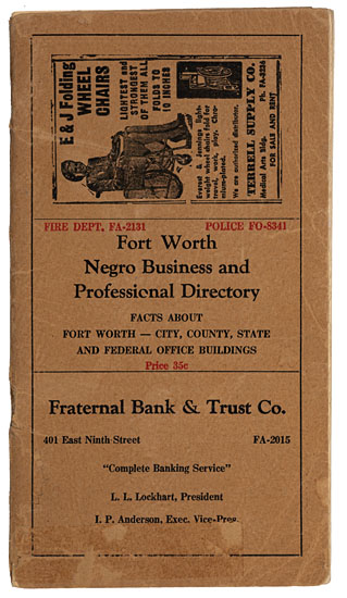 (BUSINESS.) FORT WORTH TEXAS. Fort Worth Negro Business and Professional Directory for 1954.